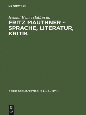 cover image of Fritz Mauthner--Sprache, Literatur, Kritik